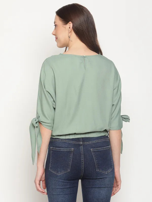 Mettle Women Olive Green Blouson Crop Top