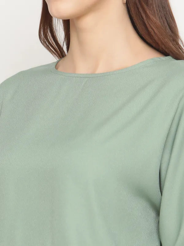 Mettle Women Olive Green Blouson Crop Top