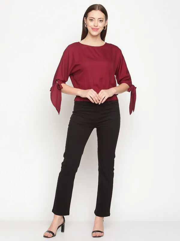 Mettle Women Maroon Crepe Blouson Top