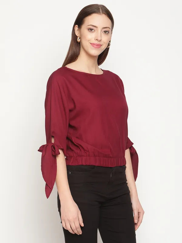 Mettle Women Maroon Crepe Blouson Top