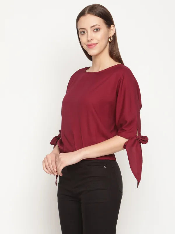 Mettle Women Maroon Crepe Blouson Top