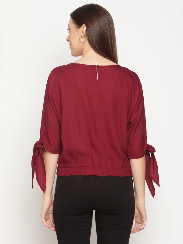 Mettle Women Maroon Crepe Blouson Top