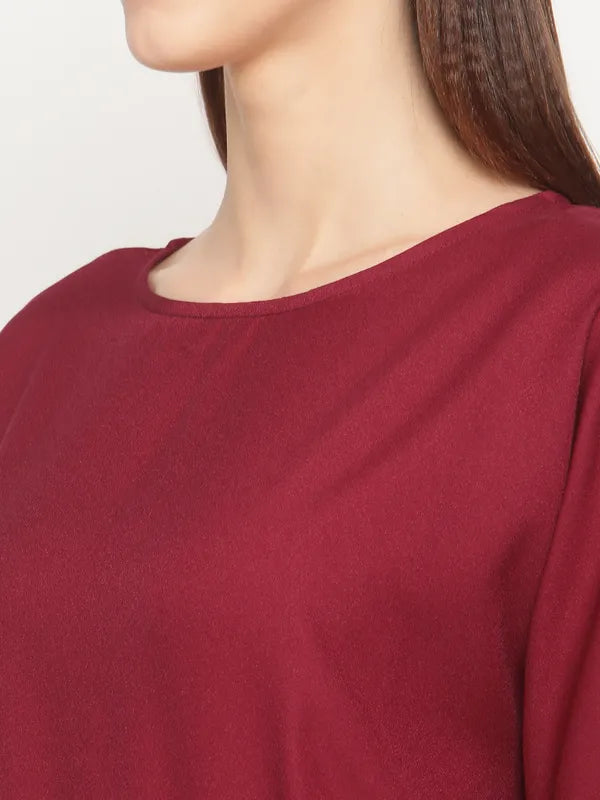 Mettle Women Maroon Crepe Blouson Top