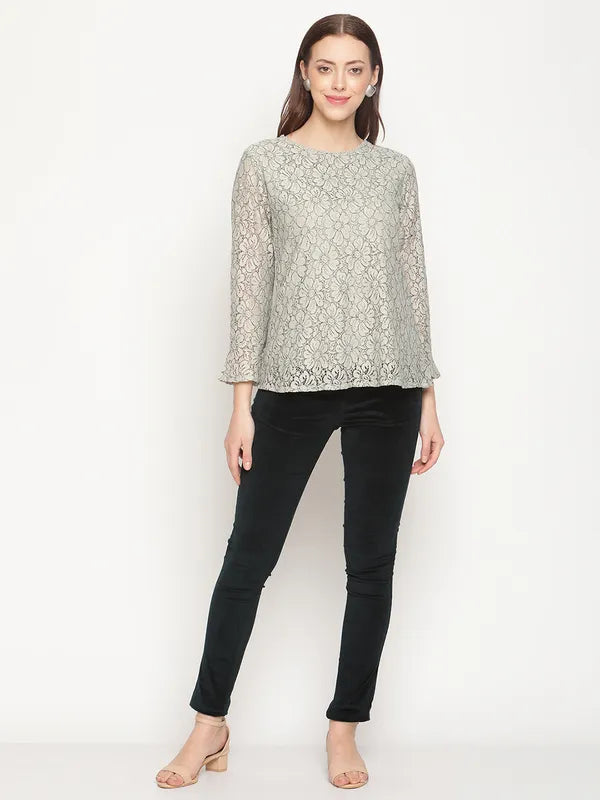 Mettle Olive Green Floral Lace Top