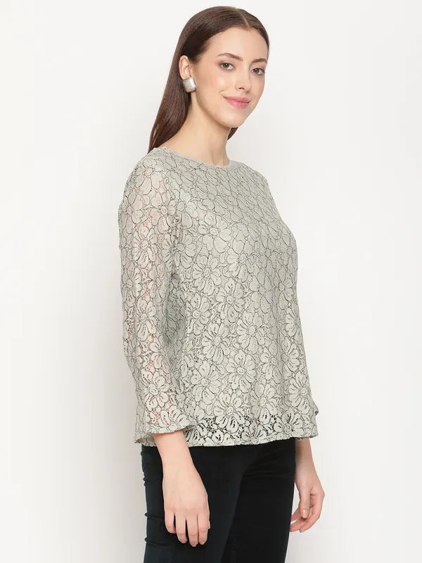 Mettle Olive Green Floral Lace Top