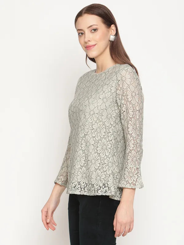 Mettle Olive Green Floral Lace Top