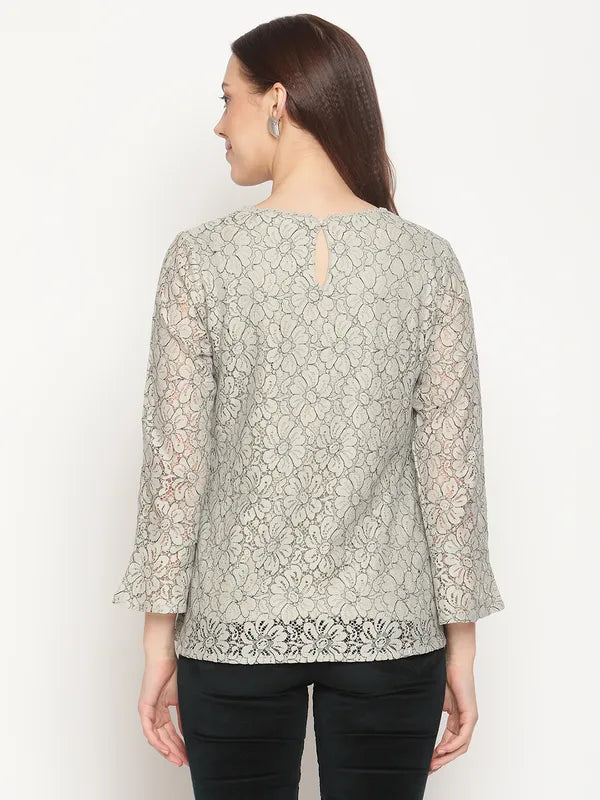 Mettle Olive Green Floral Lace Top