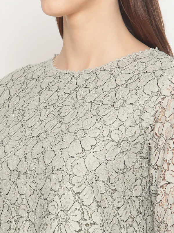 Mettle Olive Green Floral Lace Top