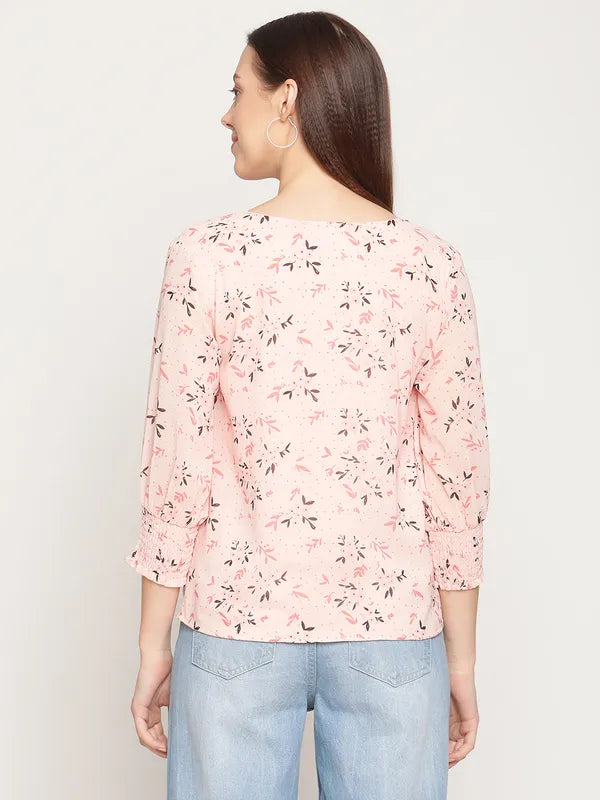 Mettle Women Pink Floral Printed Ruffles Top