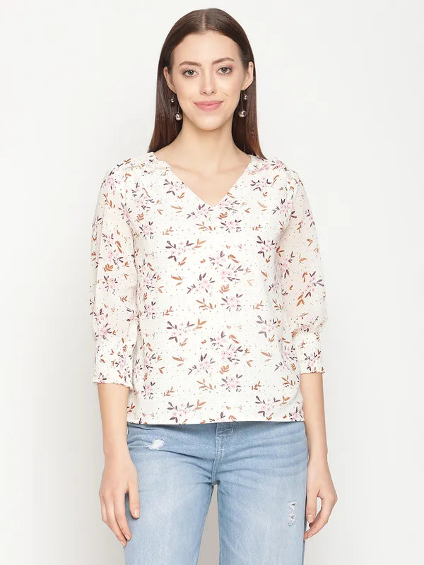 Mettle Women White Floral Printed Top