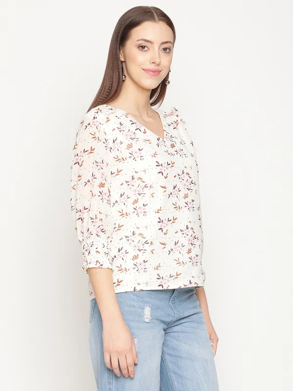 Mettle Women White Floral Printed Top