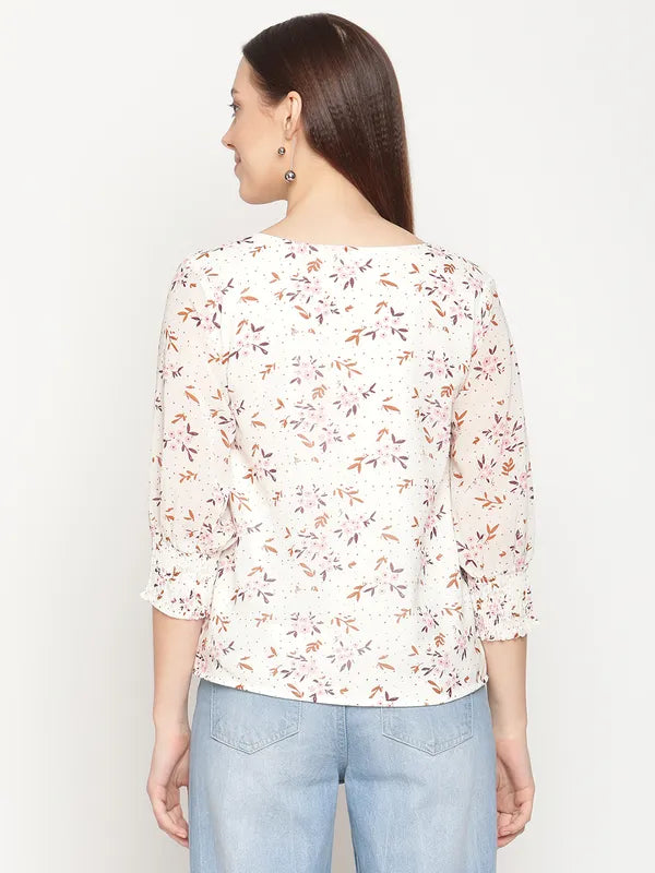 Mettle Women White Floral Printed Top