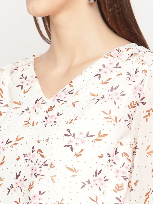 Mettle Women White Floral Printed Top