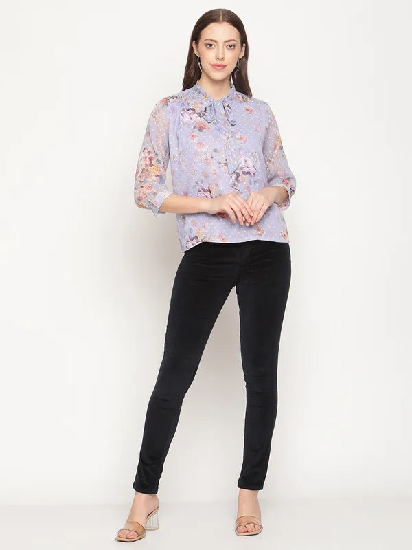 Mettle Blue  Peach-Coloured Tie-Up Neck Top