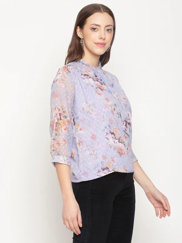 Mettle Blue  Peach-Coloured Tie-Up Neck Top