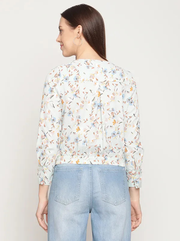 Mettle Women Off White Floral Printed Blouson Crop Top