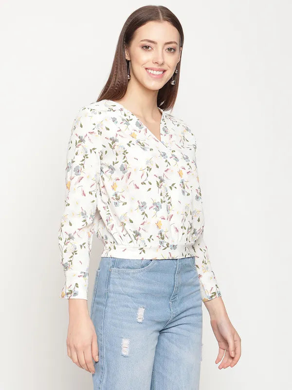 Mettle White  Blue Floral Print Wrap Top