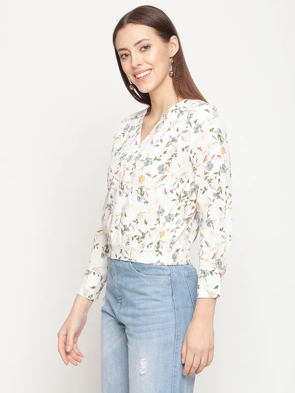 Mettle White  Blue Floral Print Wrap Top