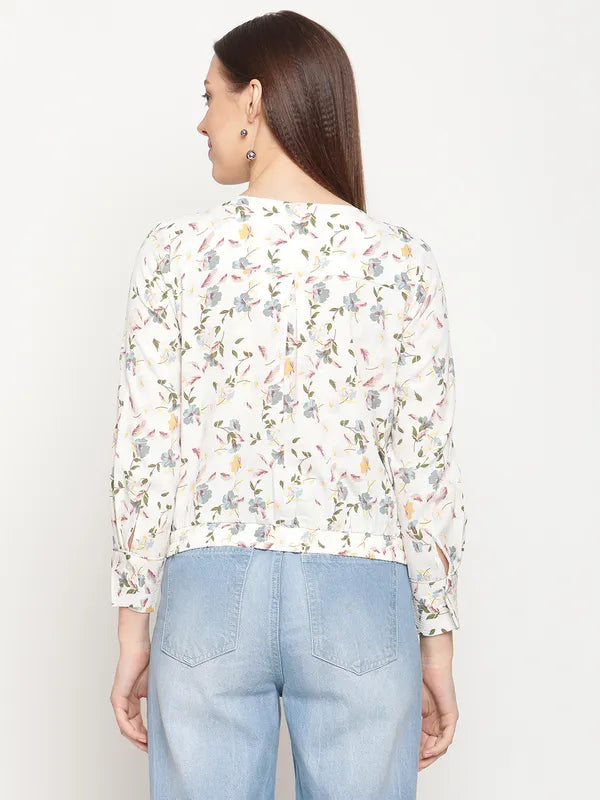 Mettle White  Blue Floral Print Wrap Top