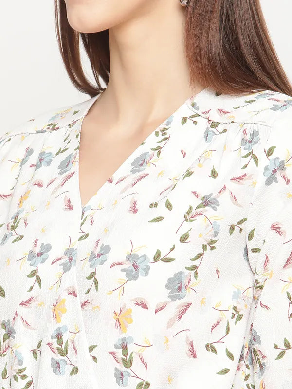 Mettle White  Blue Floral Print Wrap Top