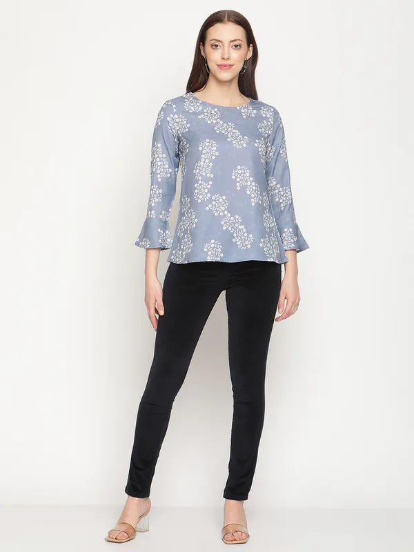 Mettle Grey  White Floral Print Top