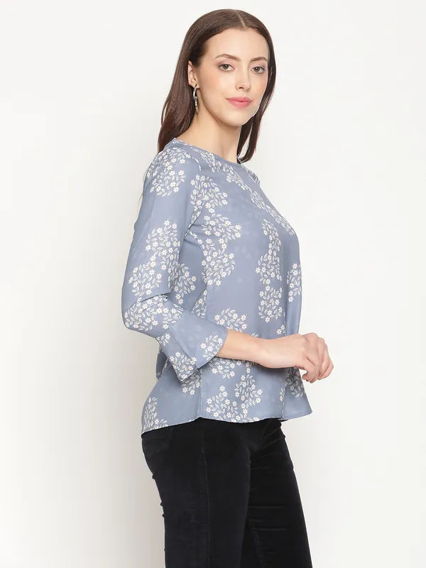 Mettle Grey  White Floral Print Top