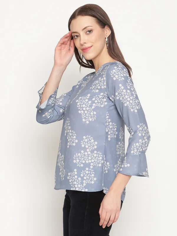 Mettle Grey  White Floral Print Top