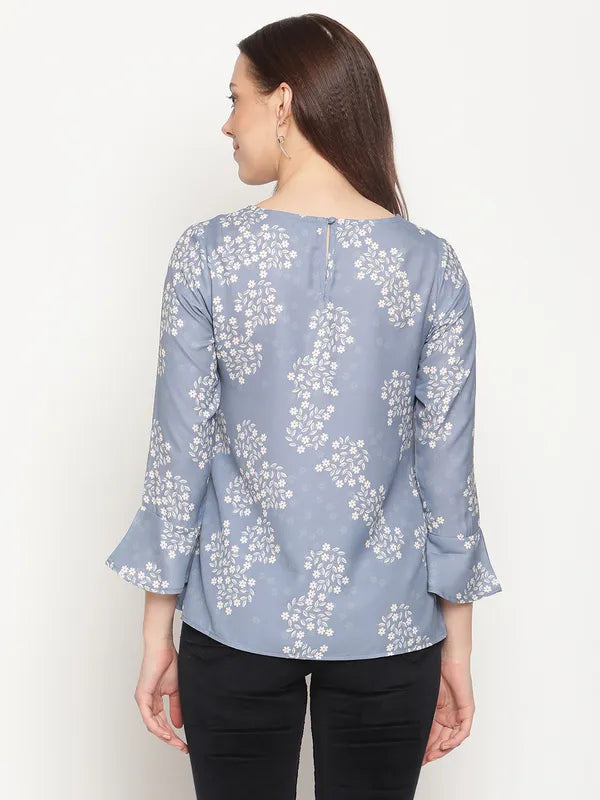 Mettle Grey  White Floral Print Top