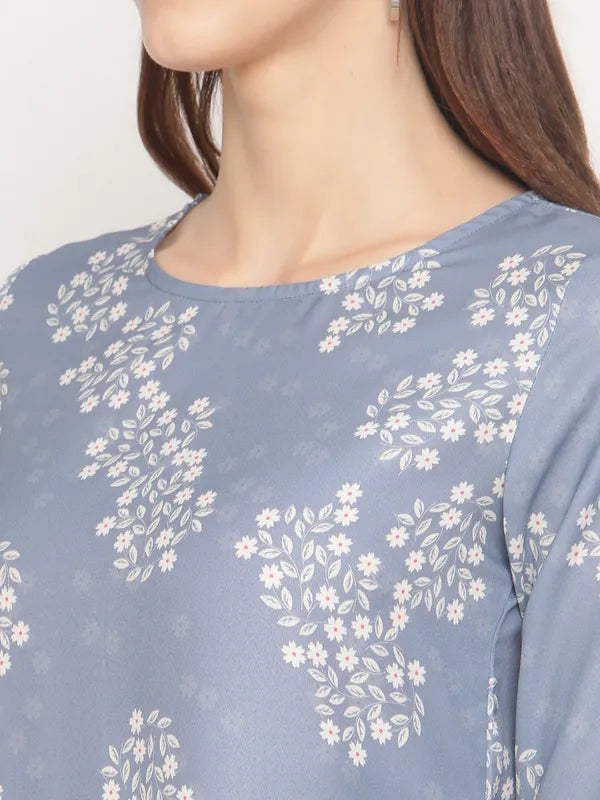 Mettle Grey  White Floral Print Top