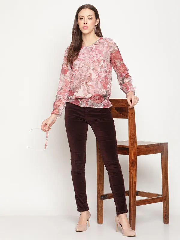 Mettle Coral Floral Print Blouson Top