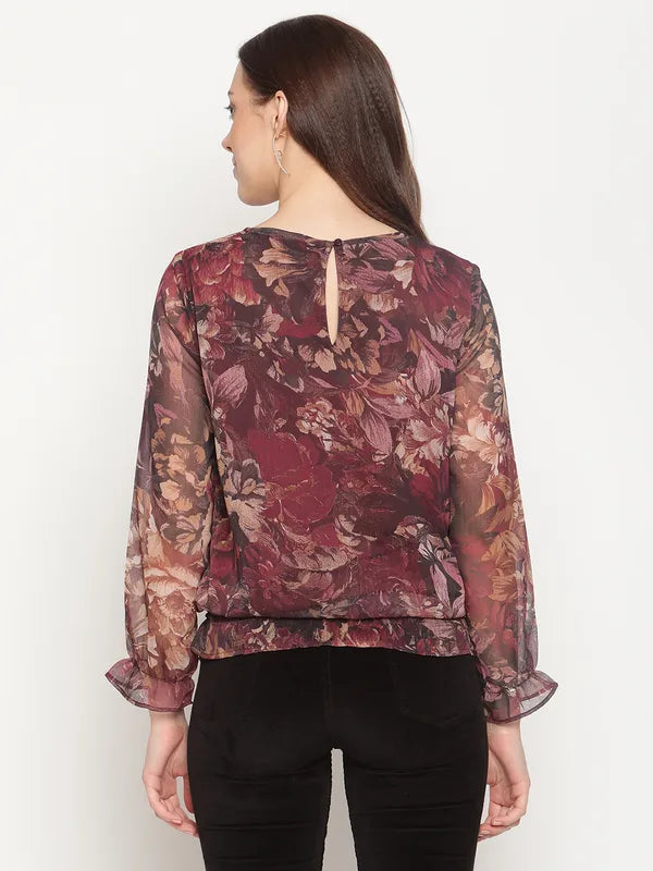 Mettle Maroon Print Blouson Top