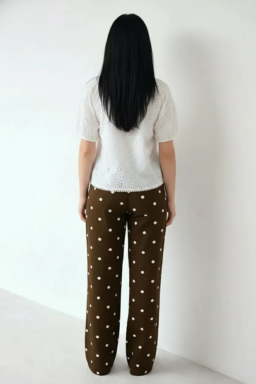 Embroidered Tie-Up Neck Puff Sleeve Cotton Blend Off White Top
