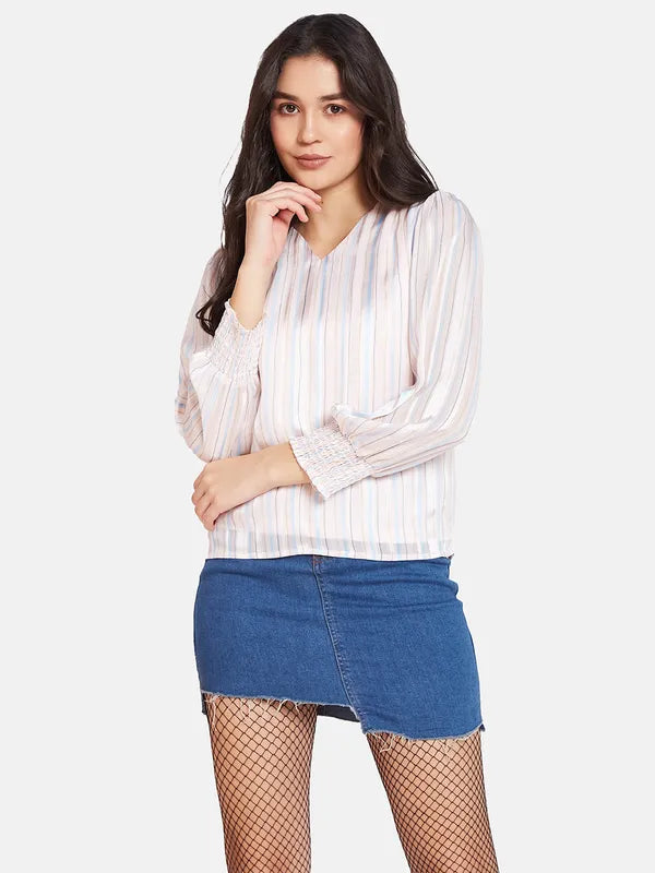 Mettle Vertical Stripes V-Neck Cotton Top