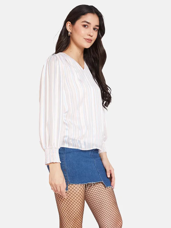 Mettle Vertical Stripes V-Neck Cotton Top