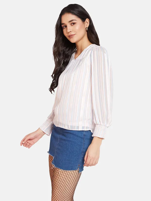 Mettle Vertical Stripes V-Neck Cotton Top