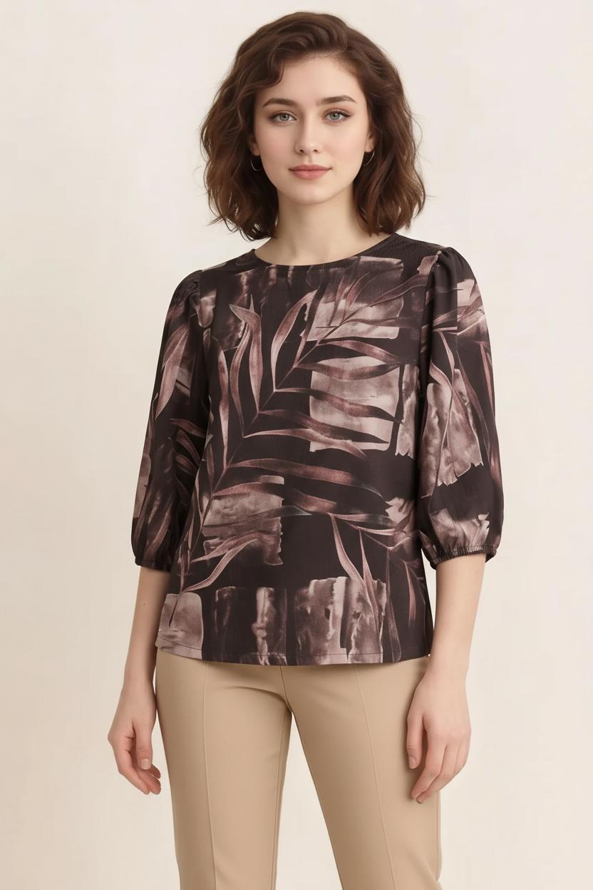 Women Floral Print Puff Sleeve Cotton Top