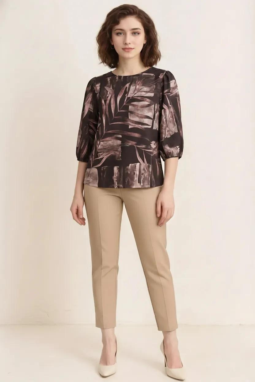 Women Black Floral Print Puff Sleeve Cotton Top