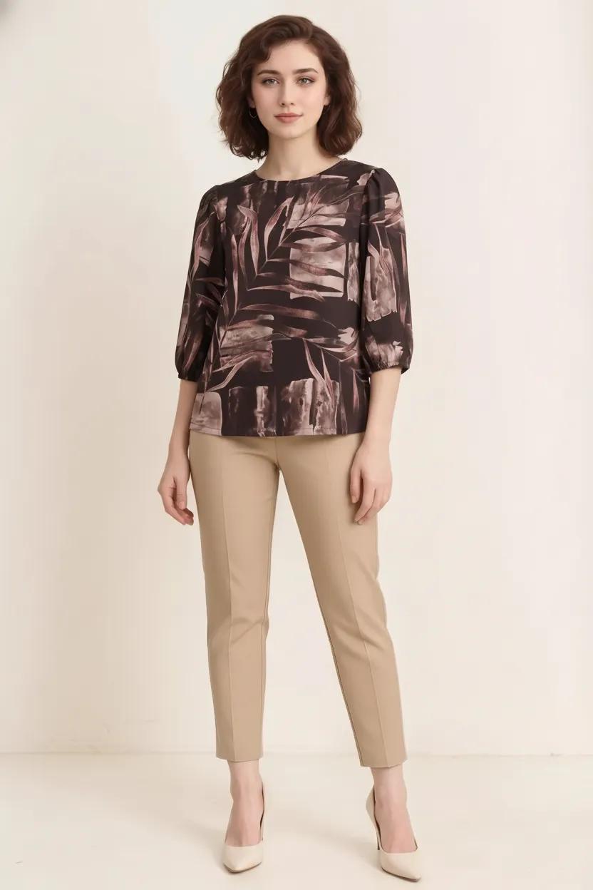 Women Black Floral Print Puff Sleeve Cotton Top