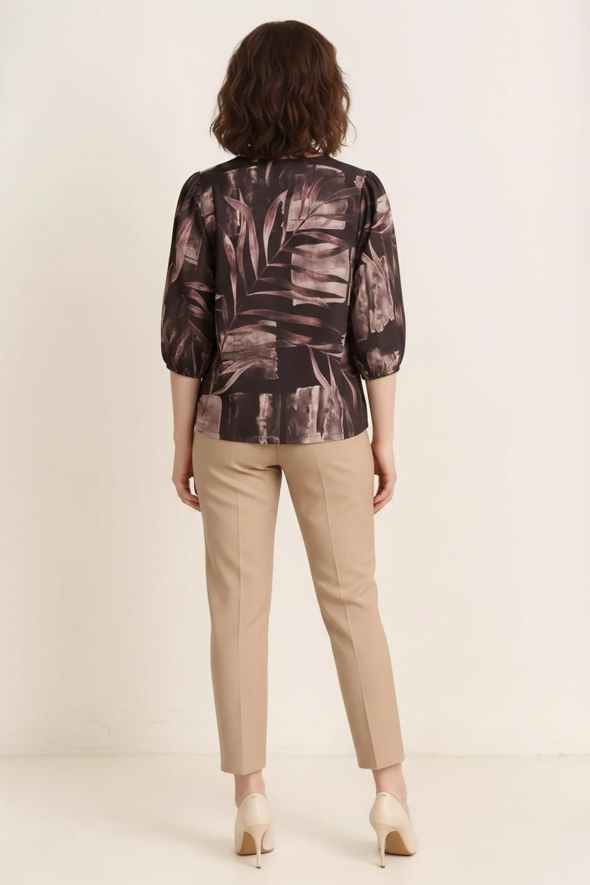 Women Black Floral Print Puff Sleeve Cotton Top