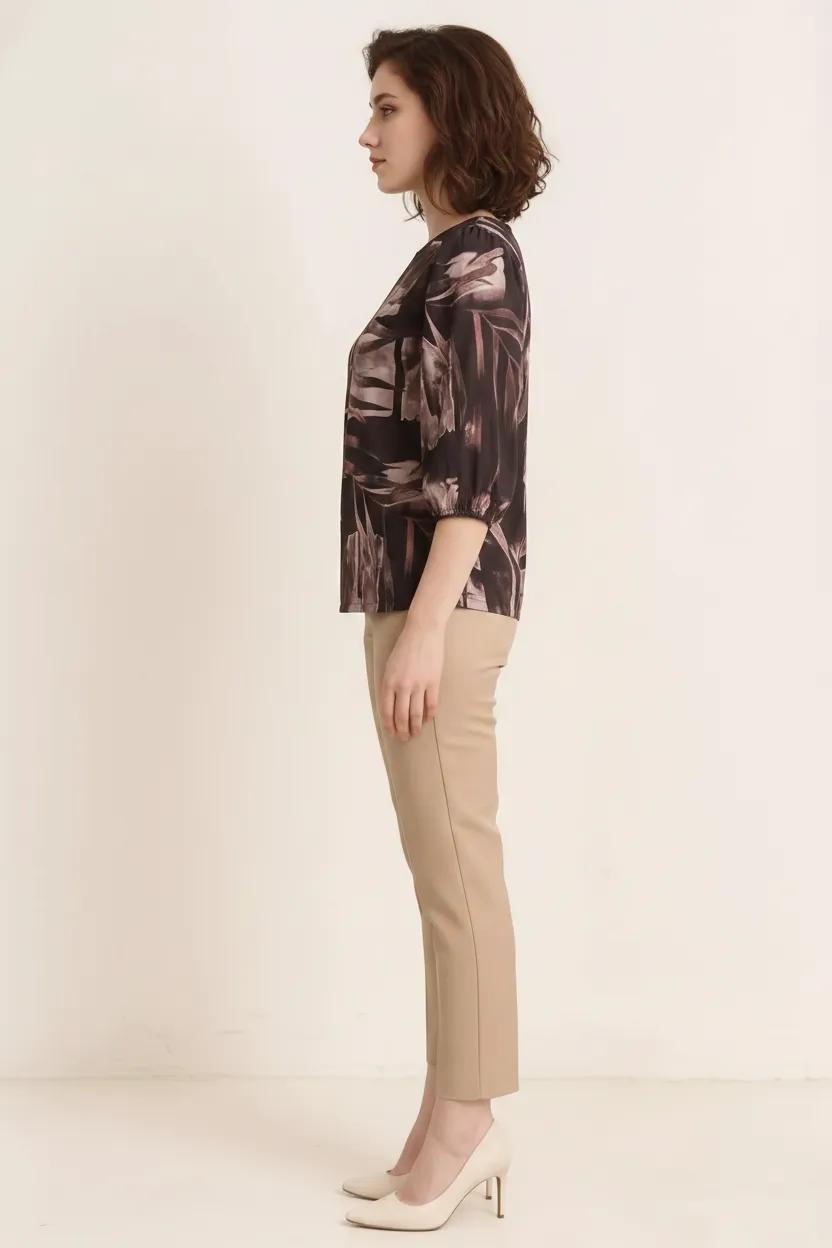 Women Black Floral Print Puff Sleeve Cotton Top