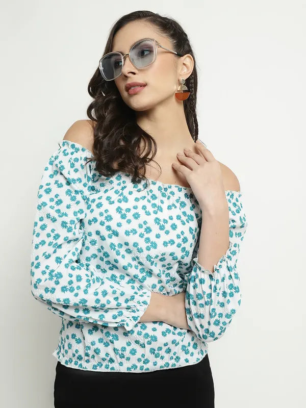 Mettle Floral Print Off-Shoulder Cotton Bardot Top