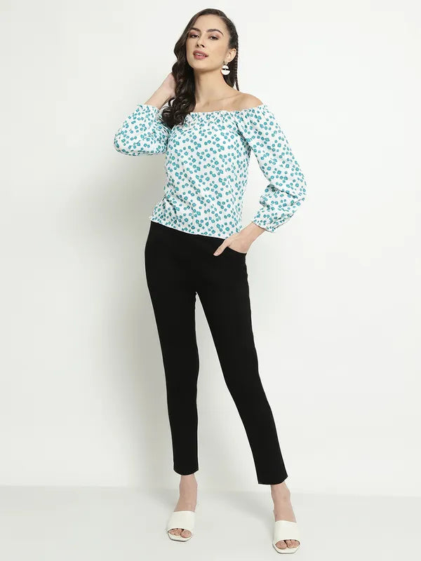 Mettle Floral Print Off-Shoulder Cotton Bardot Top