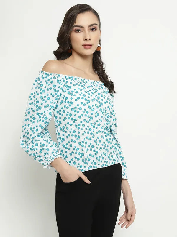 Mettle Floral Print Off-Shoulder Cotton Bardot Top