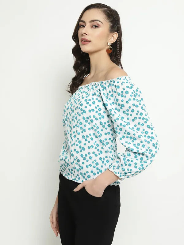 Mettle Floral Print Off-Shoulder Cotton Bardot Top