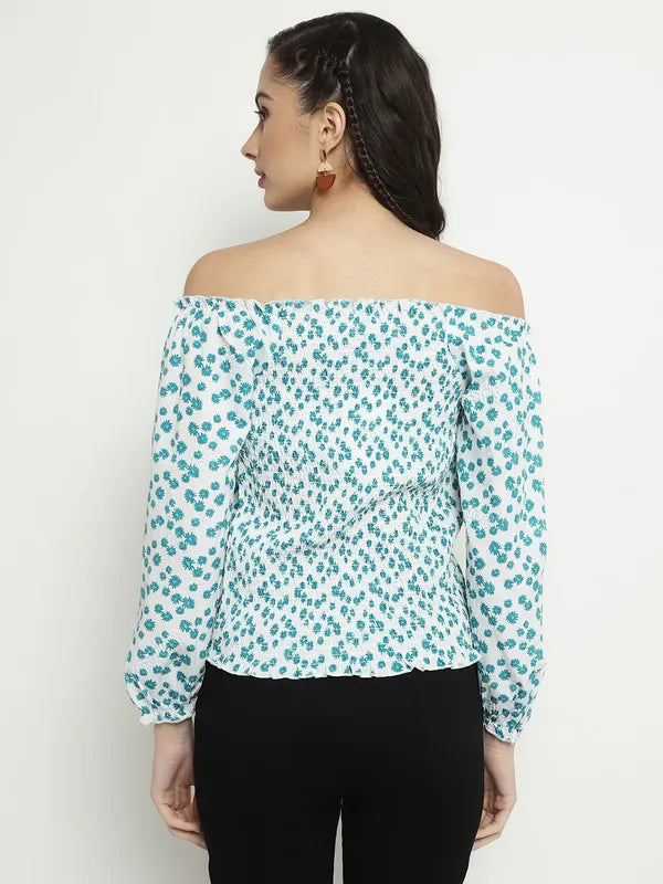 Mettle Floral Print Off-Shoulder Cotton Bardot Top