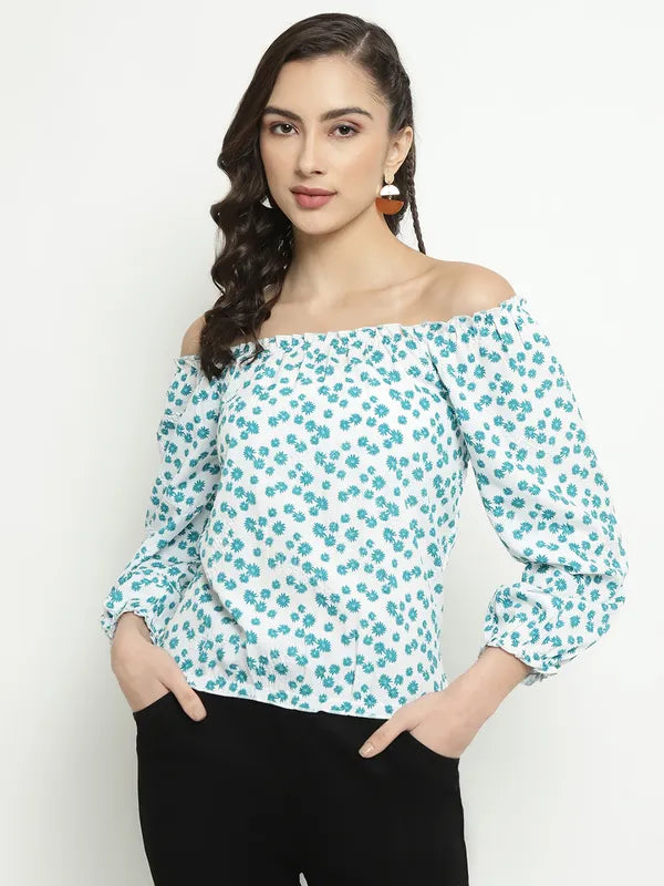 Mettle Floral Print Off-Shoulder Cotton Bardot Top