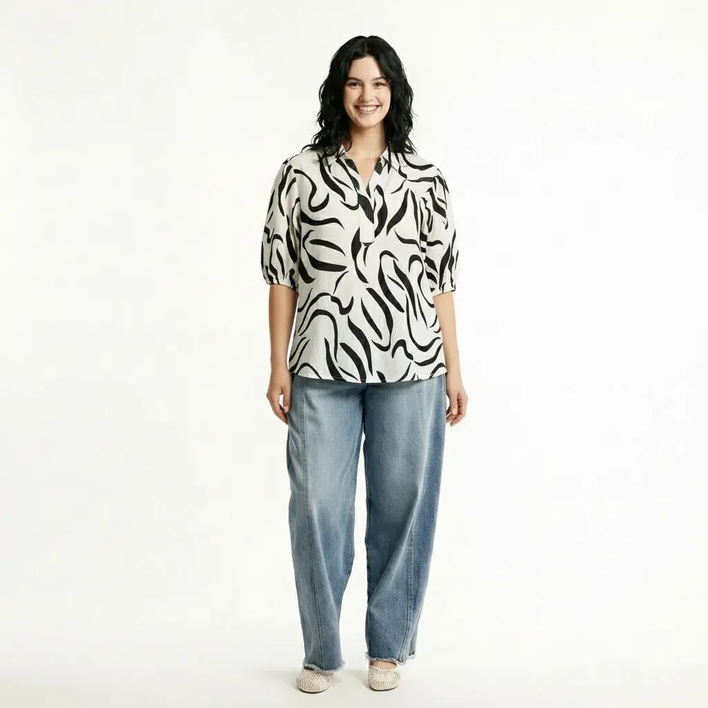 METTLE Black Print Cotton Top