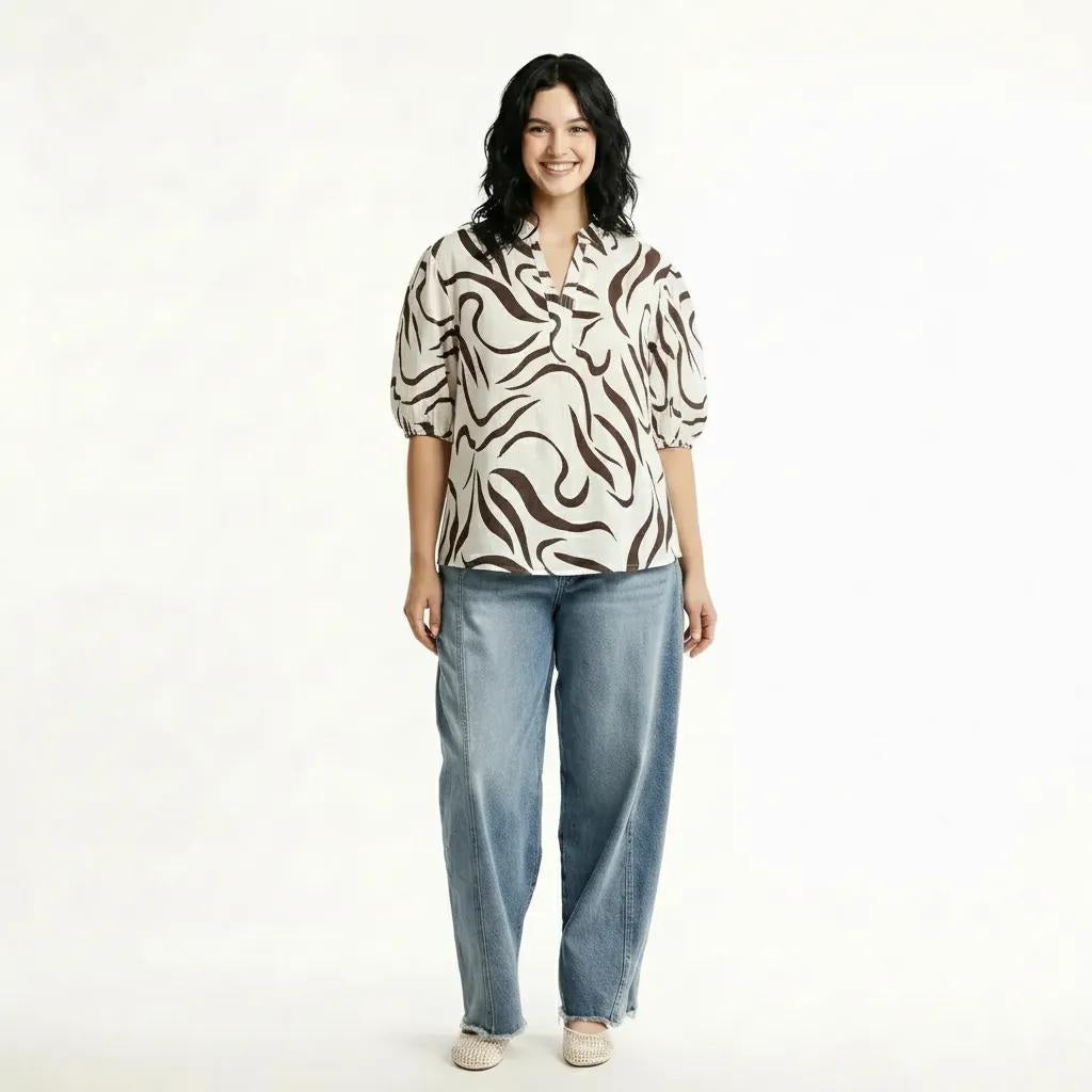 METTLE Tobacco Print Cotton Top