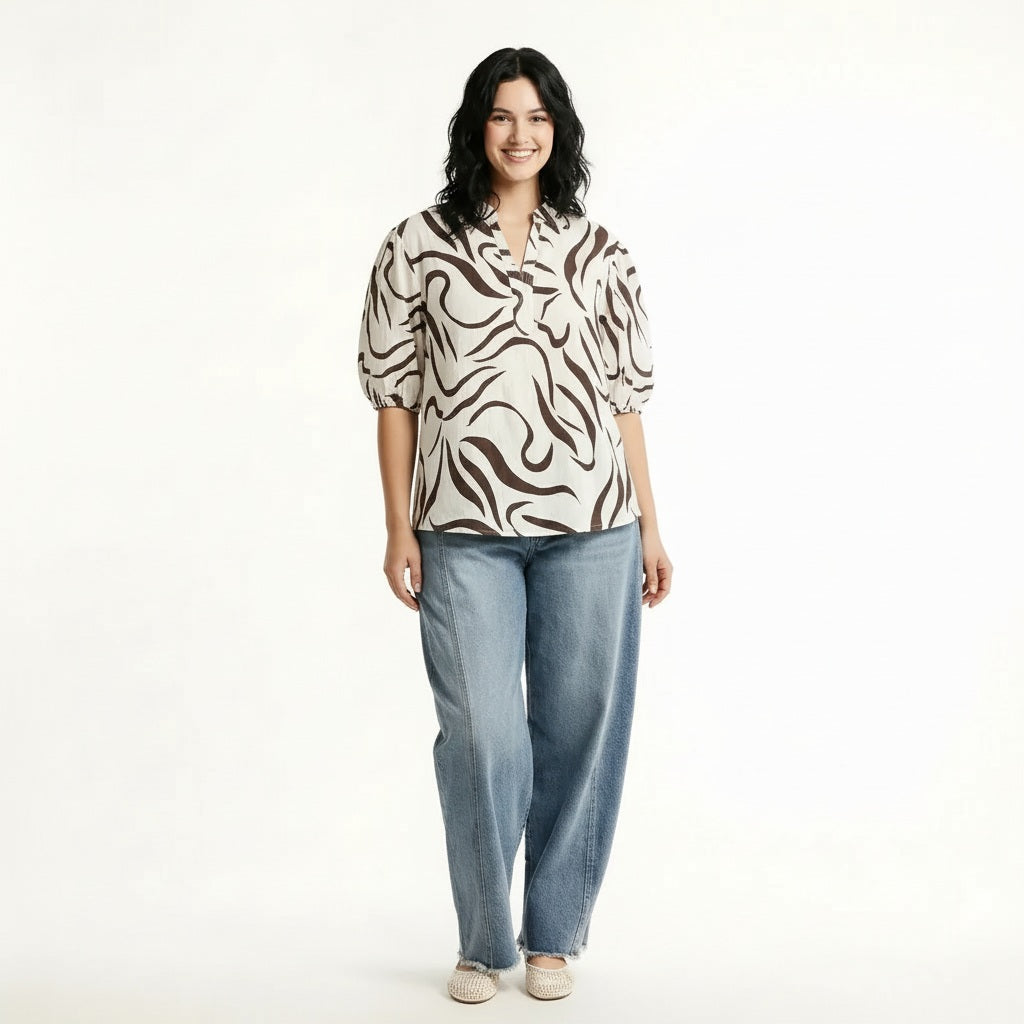 METTLE Tobacco Print Cotton Top