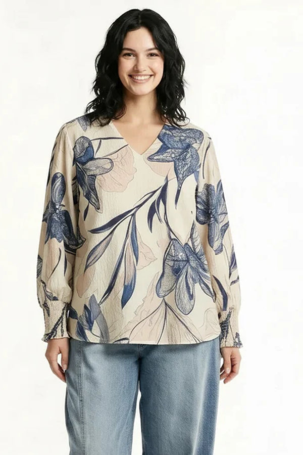 METTLE Denim Floral Print Cotton Top